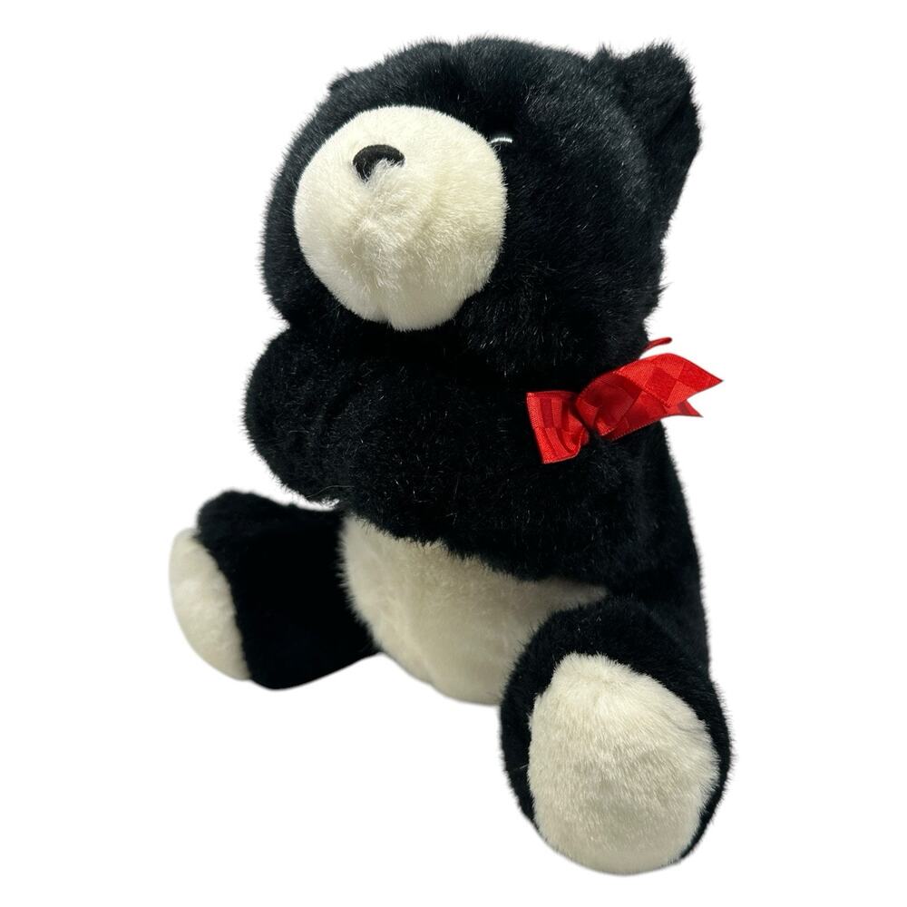 Vintage 1990 Hallmark Heartline Black Bear Plush 8" Red Bow Collectible Toy‎
